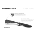 Pfannenwender gefertigt aus Hochleistungskunststoff: hitzebeständig bis 270°. Zusatzfunktionen: Praktische Abstellhilfe und integrierte Schneidekante.