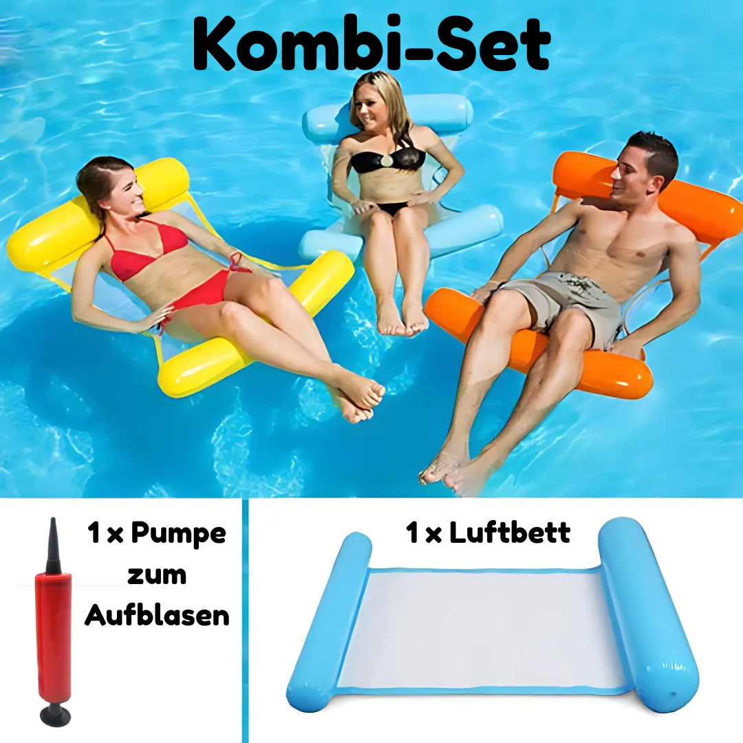 Wasserhängematte mit Pumpe | Luftmatratze für Pool & Strand | Wasserbett mit Netz