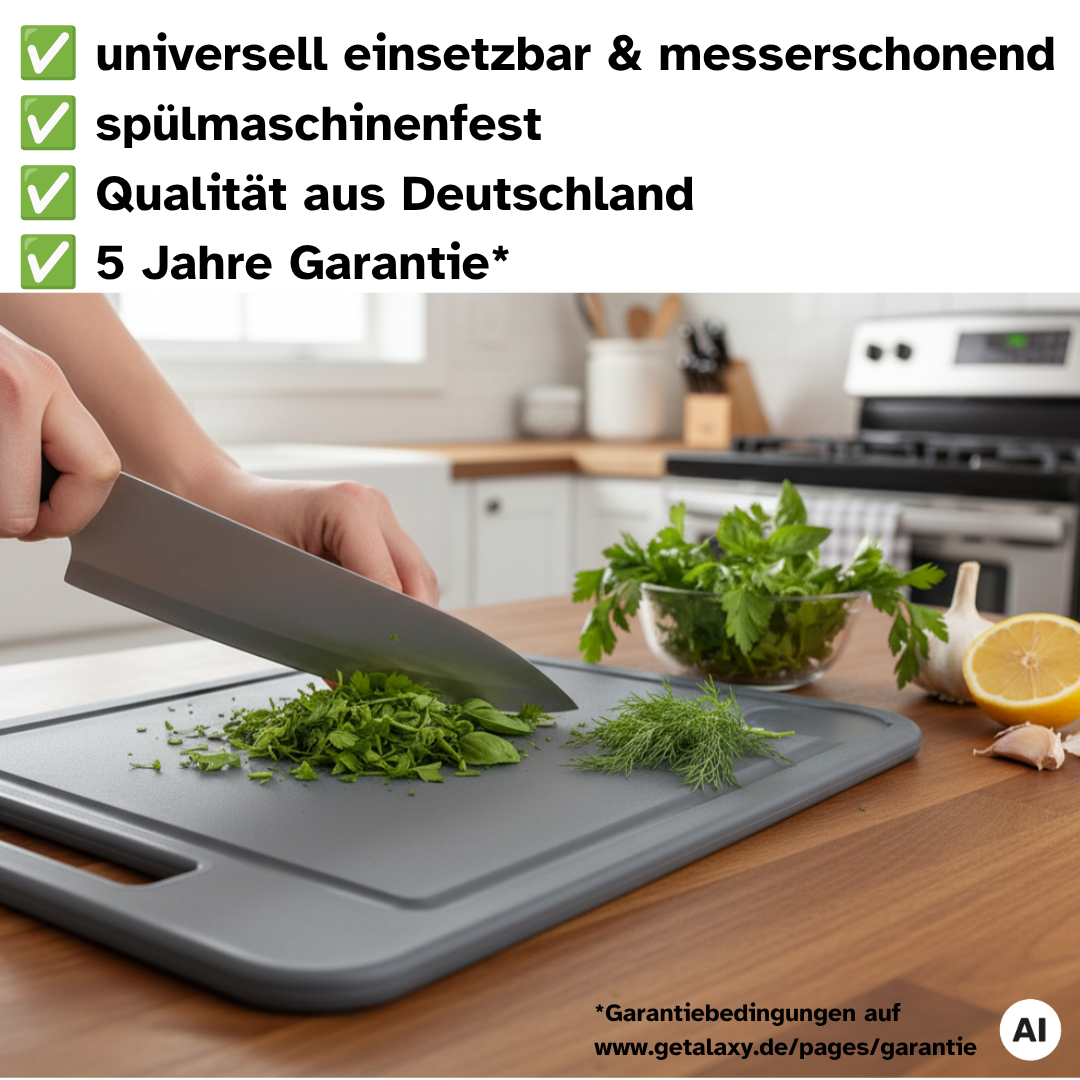 Schneidebrett Kunststoff [34,5 x 24,5 cm] | Premium Qualität aus Deutschland | Küchenbrett spülmaschinengeeignet & messerschonend