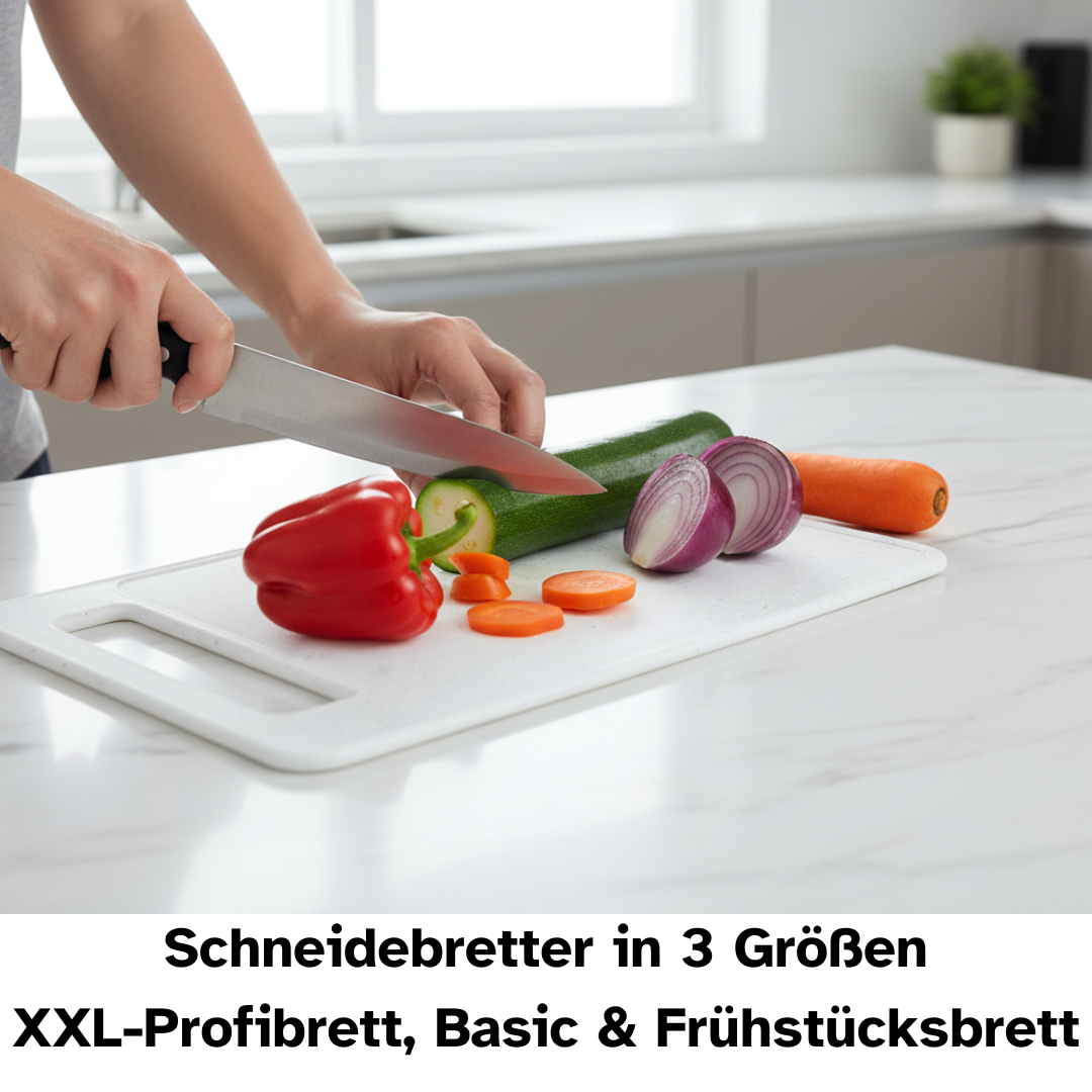 Premium Schneide-Set | 7-Teilig | Schäler, Schneider & Schneidebrett | Gemüsemesser