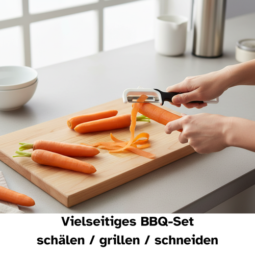 BBQ Griller-Set | 8-Teilig | Grillzange, Wender, Schneidebrett, Grillpinsel & Schäler