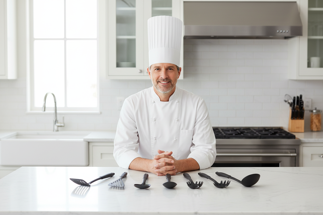 Koch mit Küchenutensilien